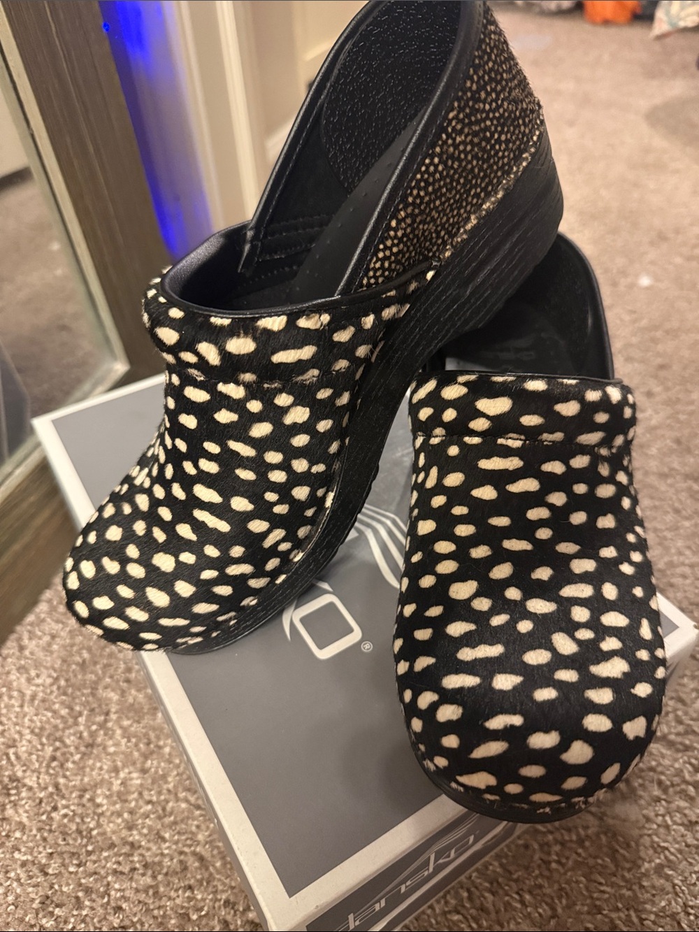Dansko Black & White Spotted Haircalf Clog - Picture 4 of 10
